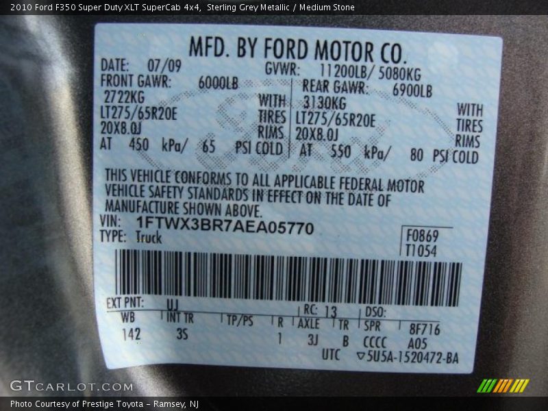 2010 F350 Super Duty XLT SuperCab 4x4 Sterling Grey Metallic Color Code UJ