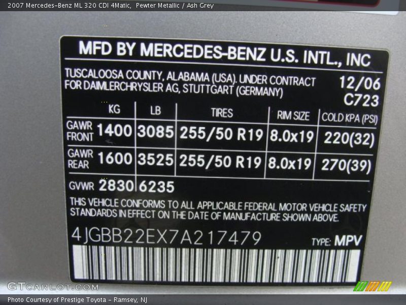Pewter Metallic / Ash Grey 2007 Mercedes-Benz ML 320 CDI 4Matic