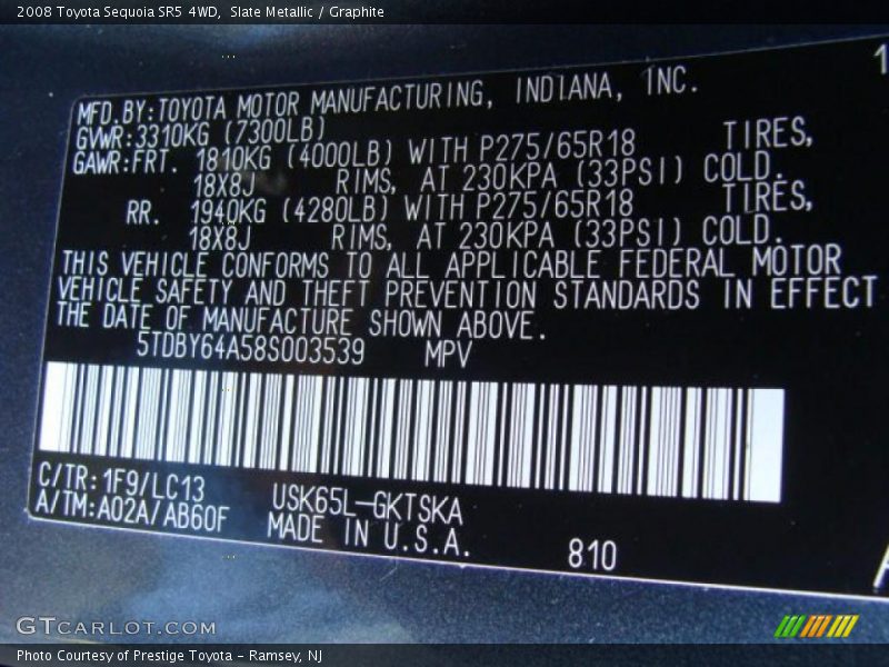 Slate Metallic / Graphite 2008 Toyota Sequoia SR5 4WD