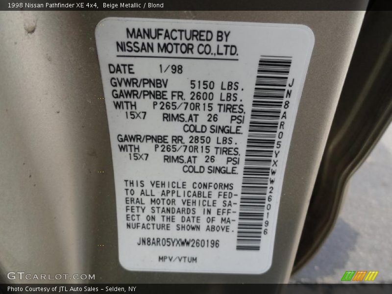 Beige Metallic / Blond 1998 Nissan Pathfinder XE 4x4