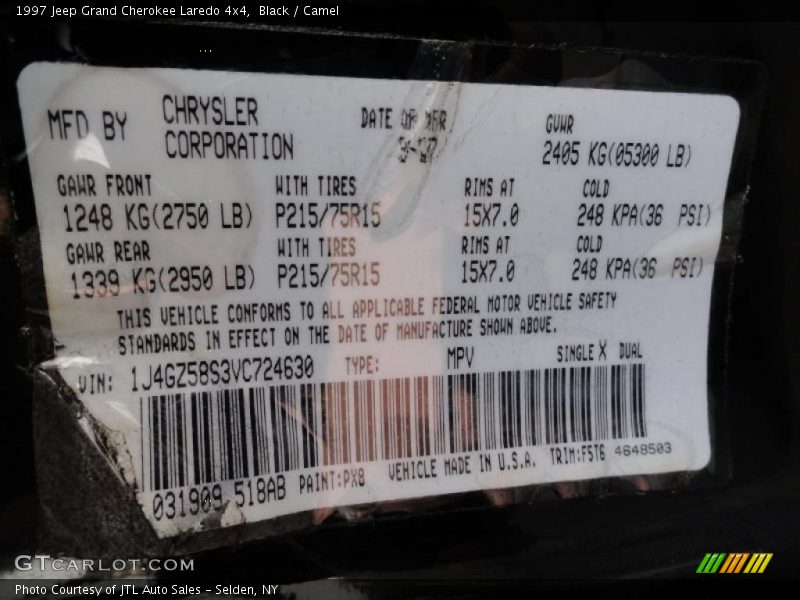 1997 Grand Cherokee Laredo 4x4 Black Color Code PX8