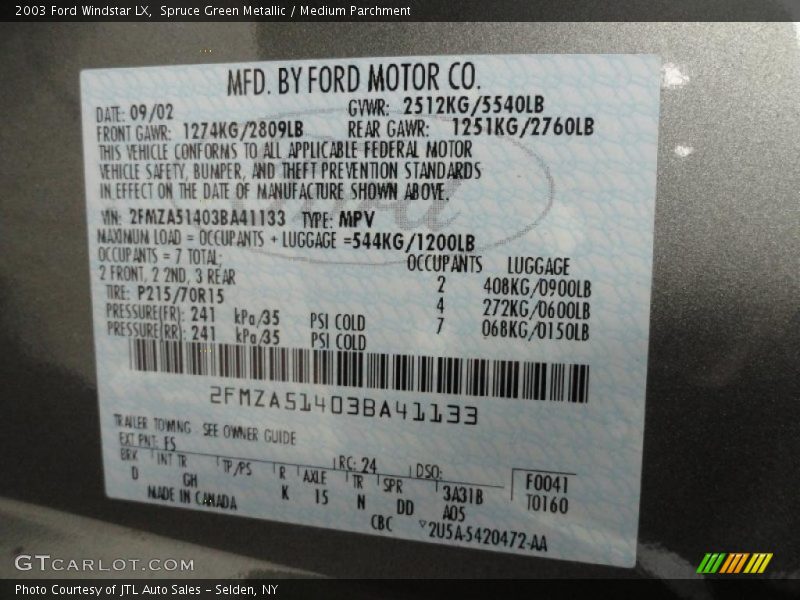 Spruce Green Metallic / Medium Parchment 2003 Ford Windstar LX