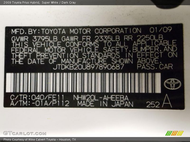 Super White / Dark Gray 2009 Toyota Prius Hybrid