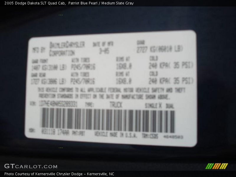 Patriot Blue Pearl / Medium Slate Gray 2005 Dodge Dakota SLT Quad Cab