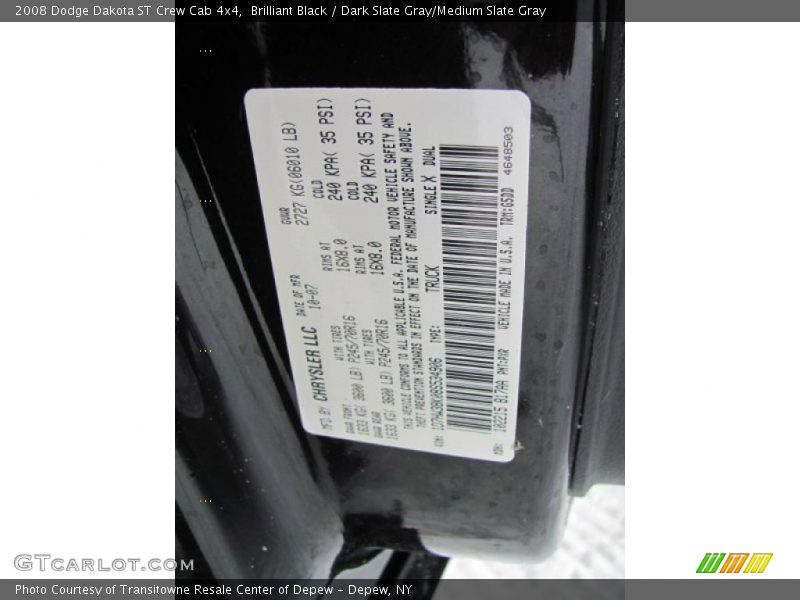 Brilliant Black / Dark Slate Gray/Medium Slate Gray 2008 Dodge Dakota ST Crew Cab 4x4