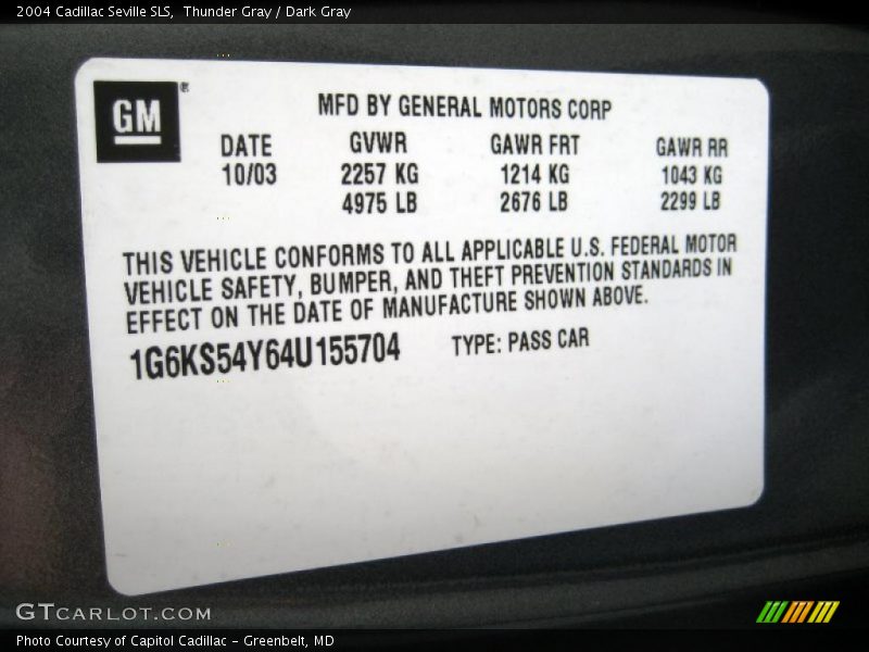 Thunder Gray / Dark Gray 2004 Cadillac Seville SLS