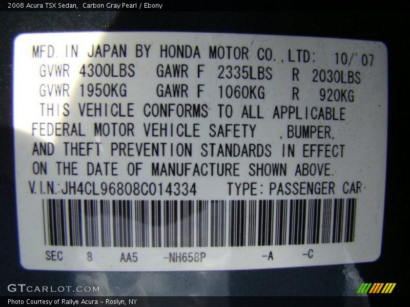Carbon Gray Pearl / Ebony 2008 Acura TSX Sedan