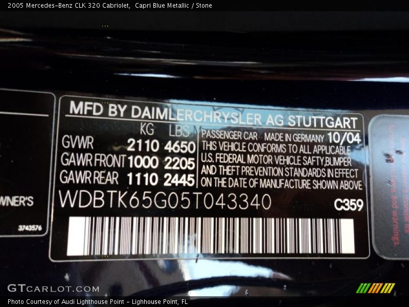 Capri Blue Metallic / Stone 2005 Mercedes-Benz CLK 320 Cabriolet