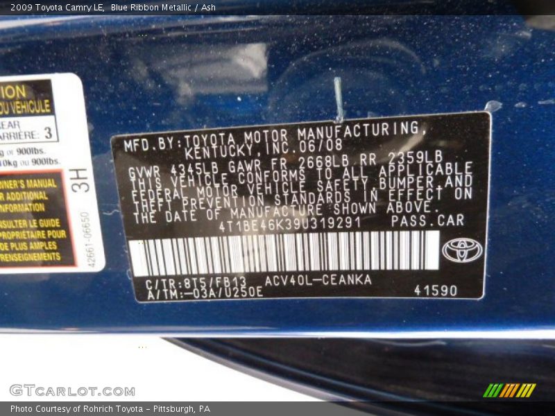 Blue Ribbon Metallic / Ash 2009 Toyota Camry LE