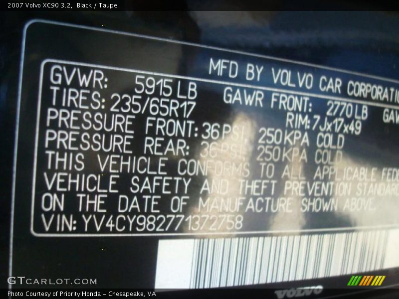 Black / Taupe 2007 Volvo XC90 3.2