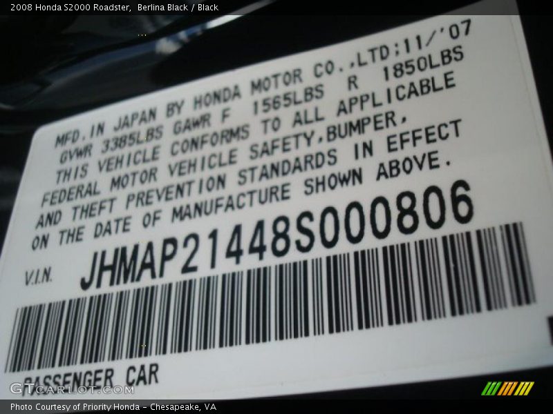 Berlina Black / Black 2008 Honda S2000 Roadster