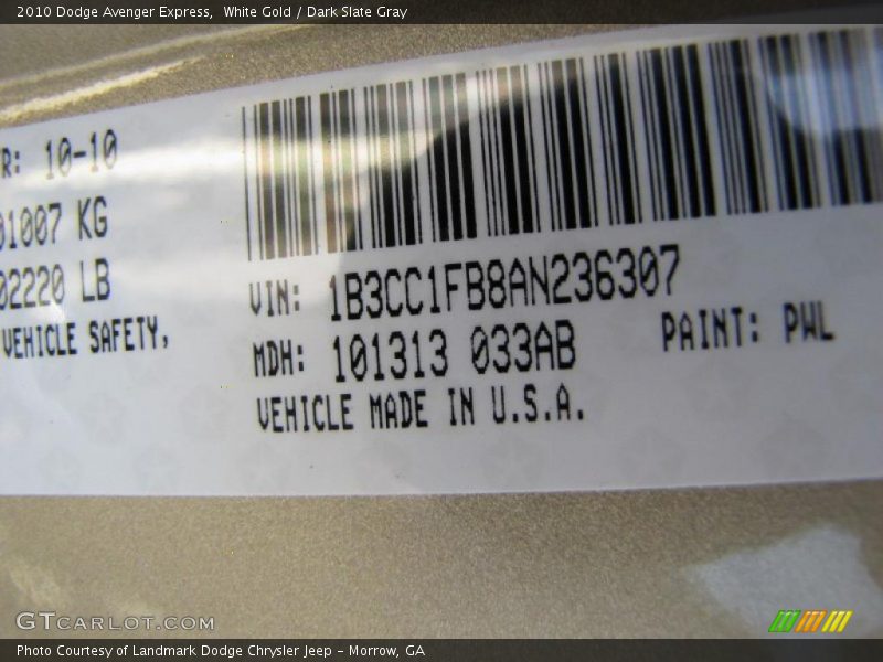 White Gold / Dark Slate Gray 2010 Dodge Avenger Express