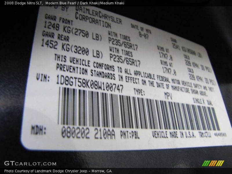 Modern Blue Pearl / Dark Khaki/Medium Khaki 2008 Dodge Nitro SLT