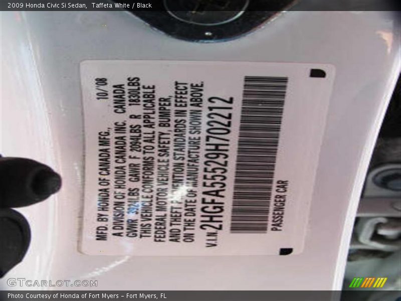 Taffeta White / Black 2009 Honda Civic Si Sedan