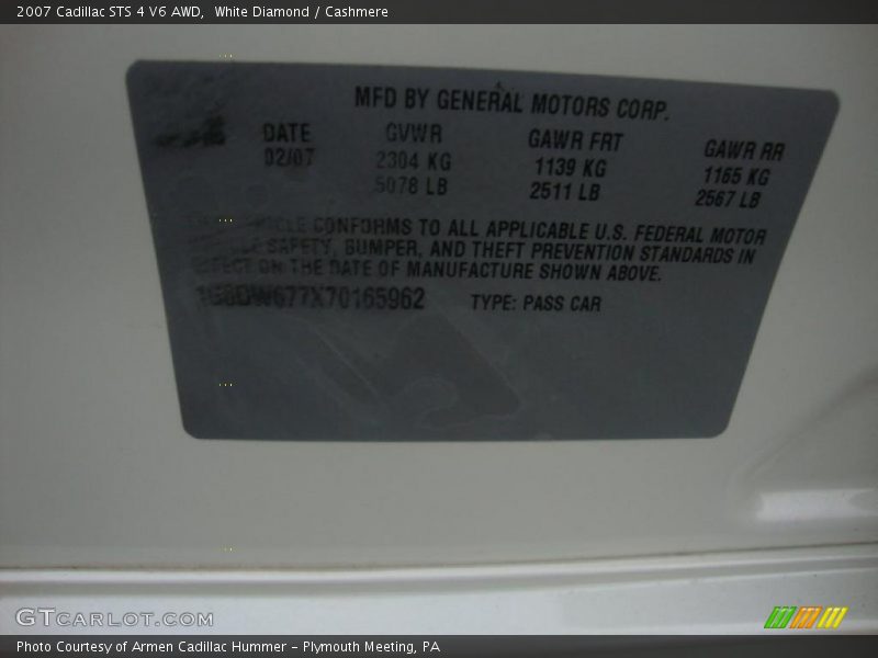 White Diamond / Cashmere 2007 Cadillac STS 4 V6 AWD