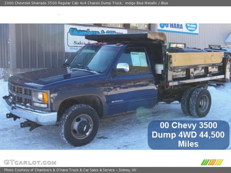 Indigo Blue Metallic / Blue 2000 Chevrolet Silverado 3500 Regular Cab 4x4 Chassis Dump Truck