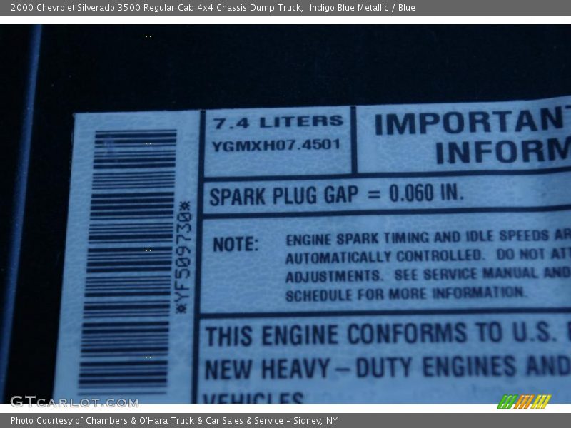 Indigo Blue Metallic / Blue 2000 Chevrolet Silverado 3500 Regular Cab 4x4 Chassis Dump Truck