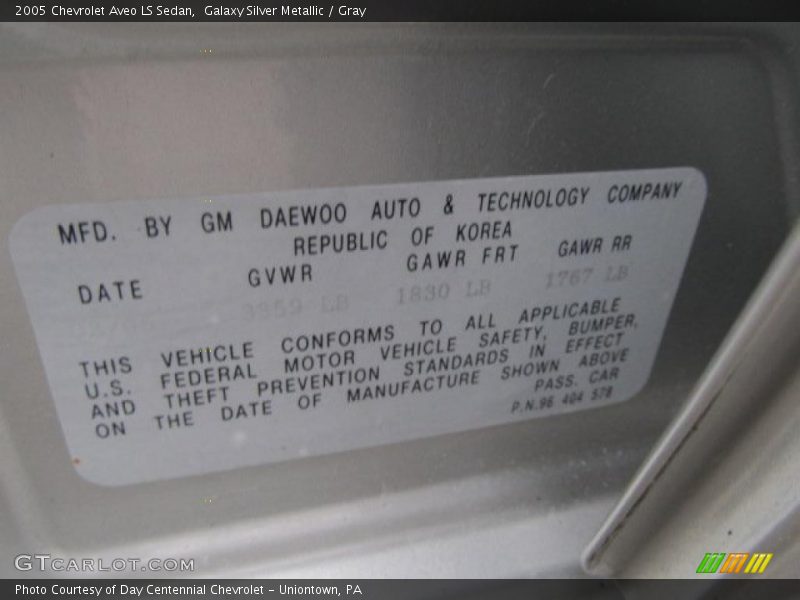 Galaxy Silver Metallic / Gray 2005 Chevrolet Aveo LS Sedan