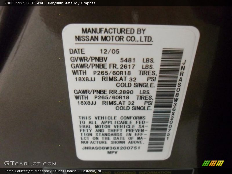 Beryllium Metallic / Graphite 2006 Infiniti FX 35 AWD