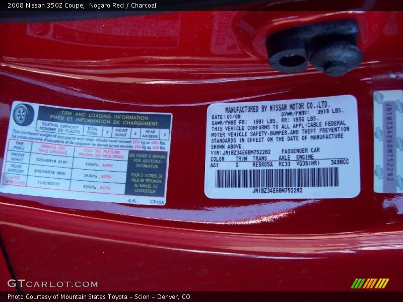 Nogaro Red / Charcoal 2008 Nissan 350Z Coupe