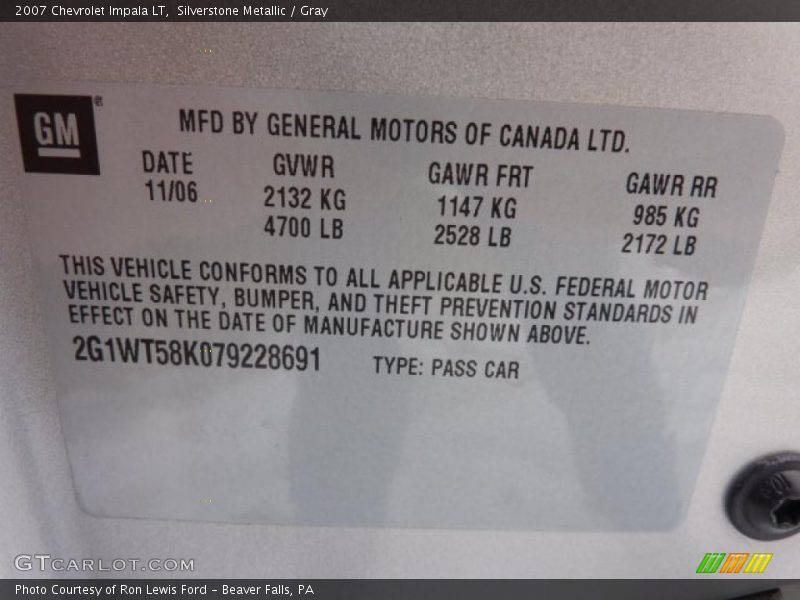 Silverstone Metallic / Gray 2007 Chevrolet Impala LT