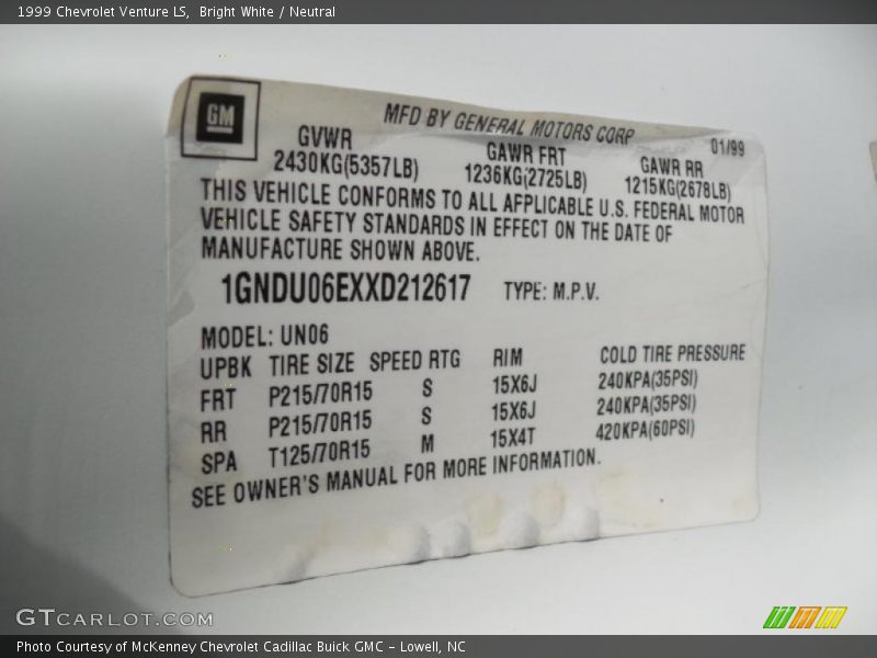 Bright White / Neutral 1999 Chevrolet Venture LS