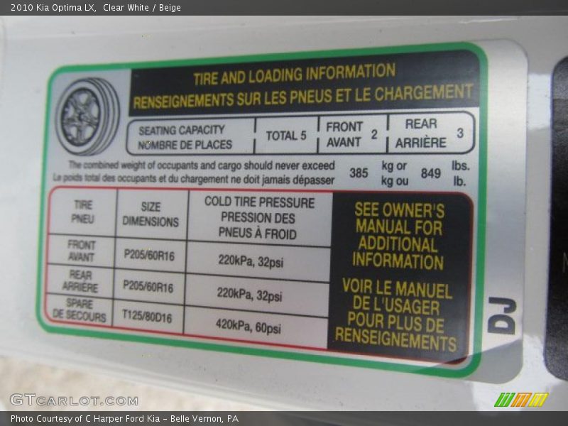 Clear White / Beige 2010 Kia Optima LX