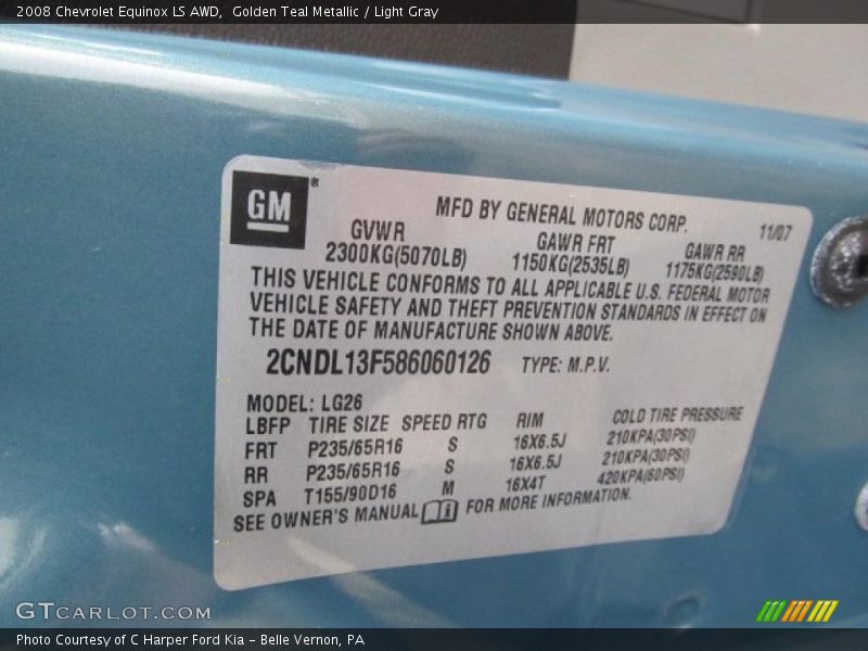 Golden Teal Metallic / Light Gray 2008 Chevrolet Equinox LS AWD