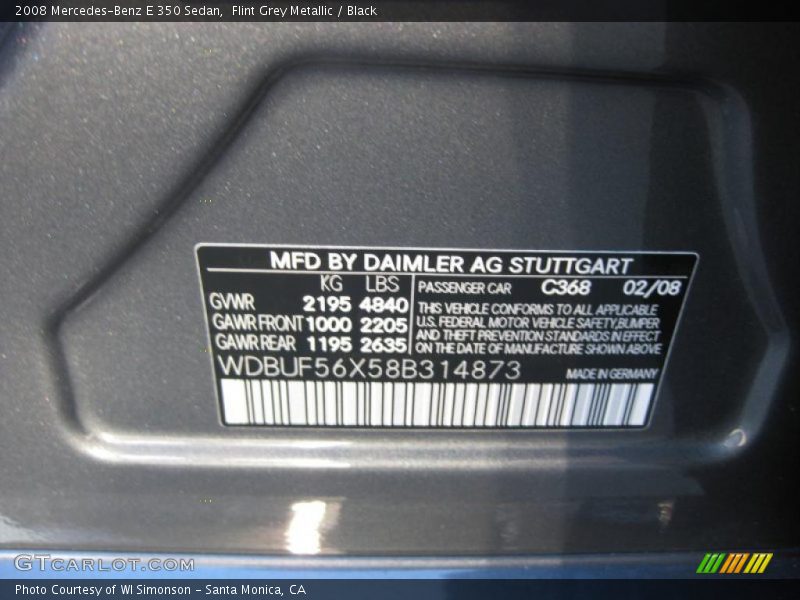 Flint Grey Metallic / Black 2008 Mercedes-Benz E 350 Sedan