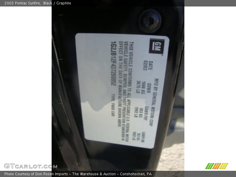 Black / Graphite 2003 Pontiac Sunfire