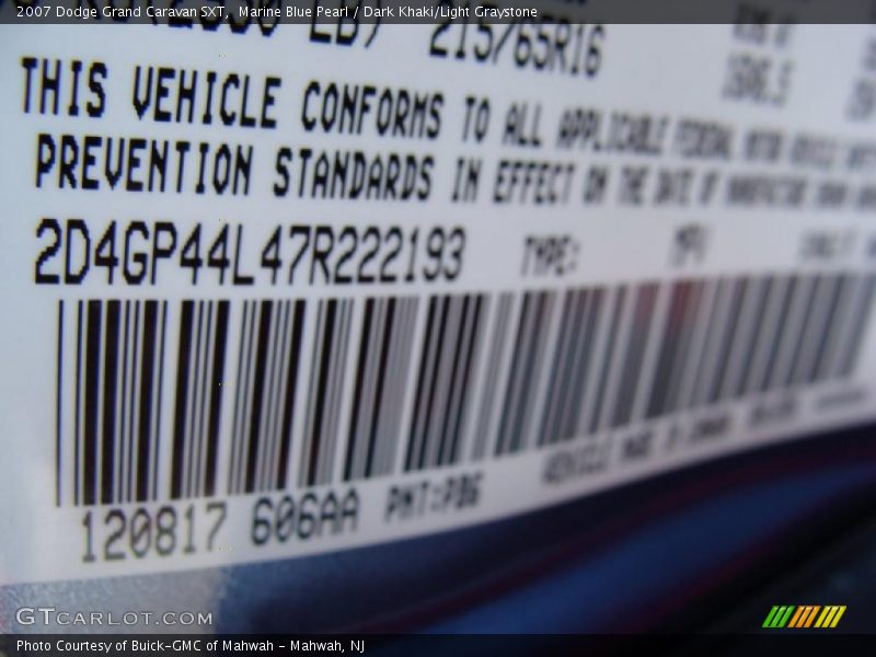 Marine Blue Pearl / Dark Khaki/Light Graystone 2007 Dodge Grand Caravan SXT