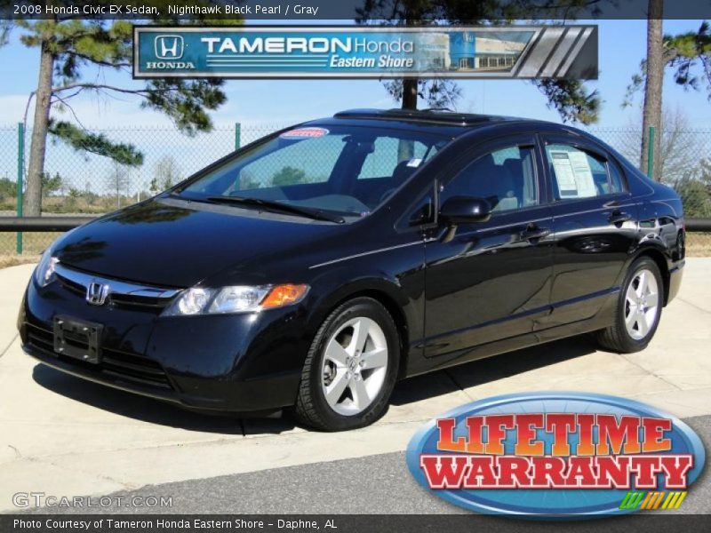 Nighthawk Black Pearl / Gray 2008 Honda Civic EX Sedan