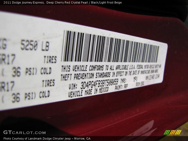 Deep Cherry Red Crystal Pearl / Black/Light Frost Beige 2011 Dodge Journey Express