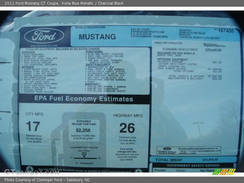 Kona Blue Metallic / Charcoal Black 2011 Ford Mustang GT Coupe