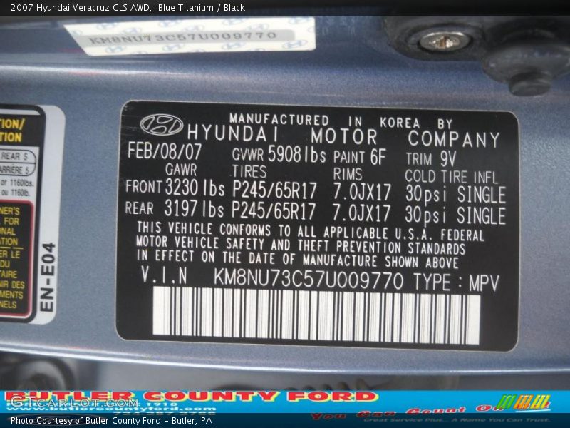 Blue Titanium / Black 2007 Hyundai Veracruz GLS AWD