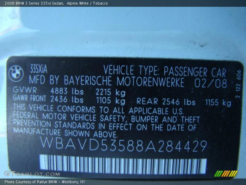 Alpine White / Tobacco 2008 BMW 3 Series 335xi Sedan