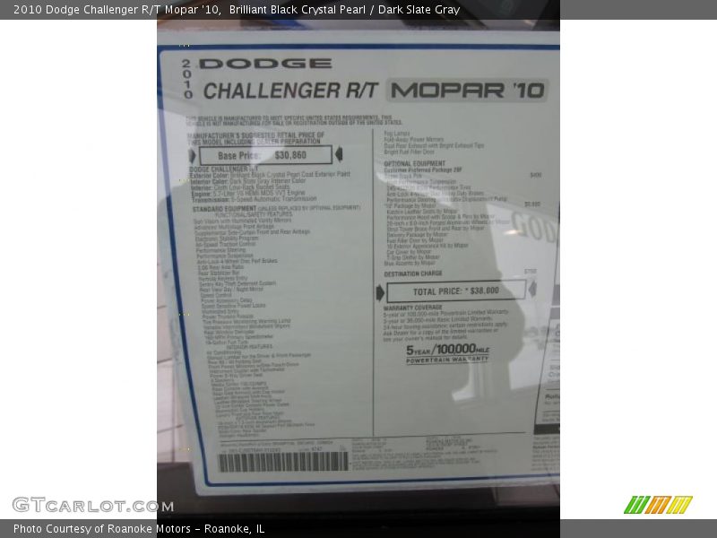 Brilliant Black Crystal Pearl / Dark Slate Gray 2010 Dodge Challenger R/T Mopar '10