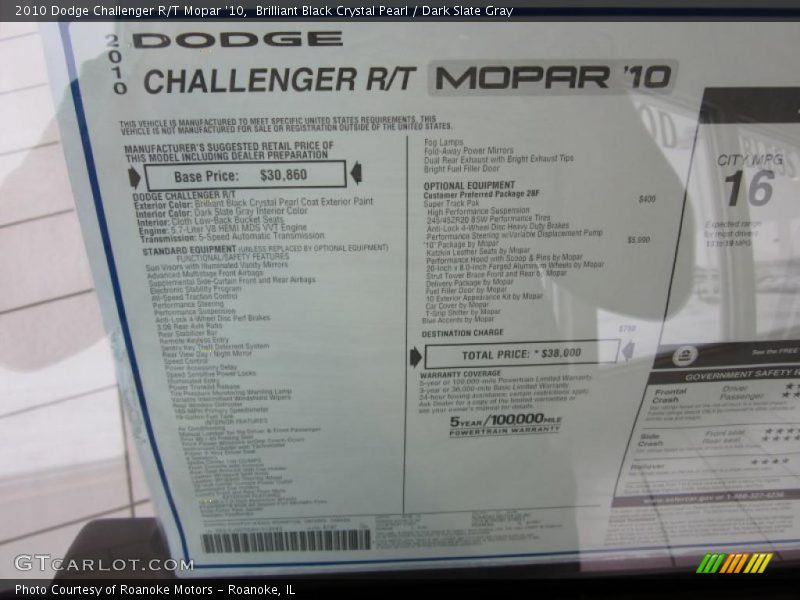 Brilliant Black Crystal Pearl / Dark Slate Gray 2010 Dodge Challenger R/T Mopar '10