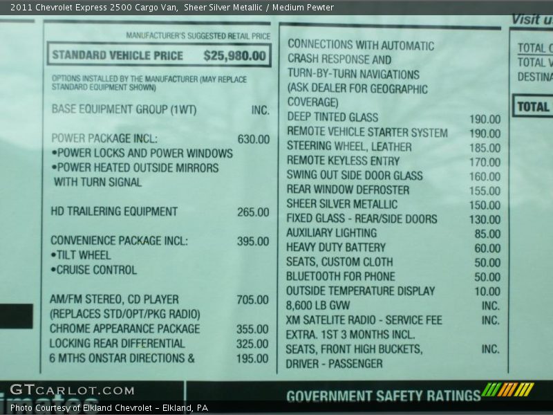 Sheer Silver Metallic / Medium Pewter 2011 Chevrolet Express 2500 Cargo Van