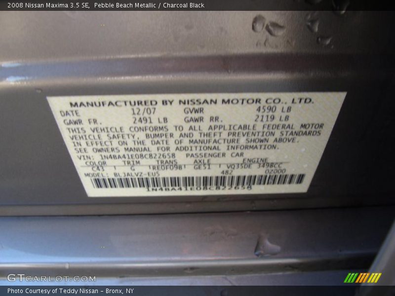 Pebble Beach Metallic / Charcoal Black 2008 Nissan Maxima 3.5 SE