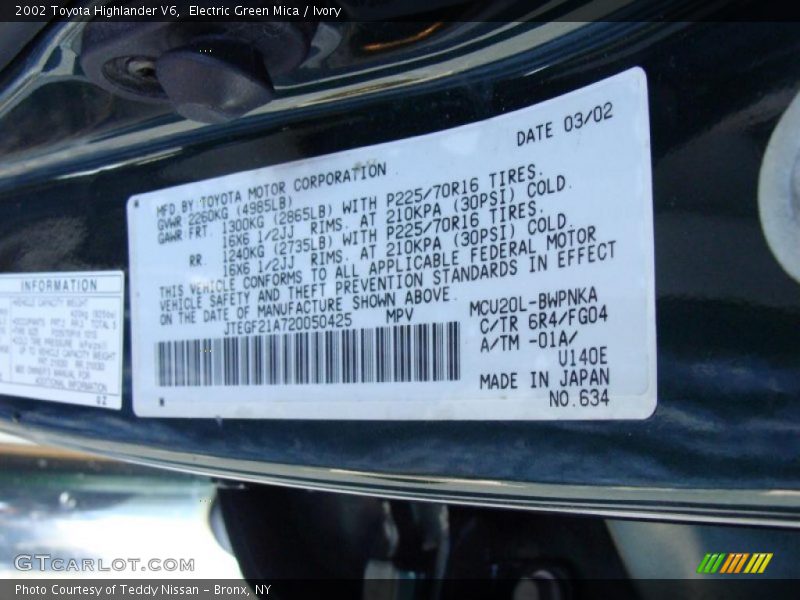 Electric Green Mica / Ivory 2002 Toyota Highlander V6