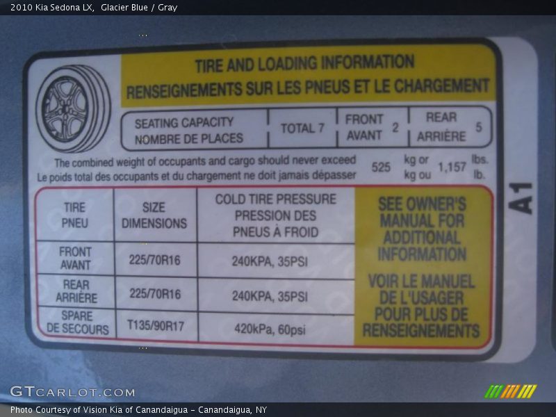 Glacier Blue / Gray 2010 Kia Sedona LX