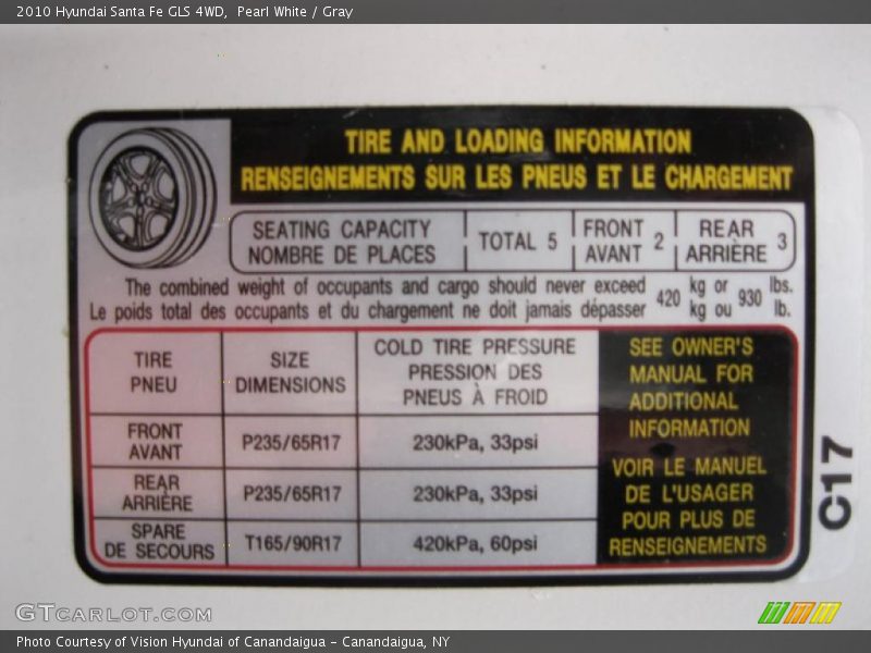 Pearl White / Gray 2010 Hyundai Santa Fe GLS 4WD