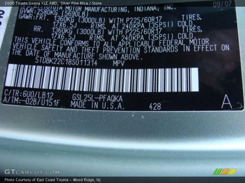 Silver Pine Mica / Stone 2008 Toyota Sienna XLE AWD