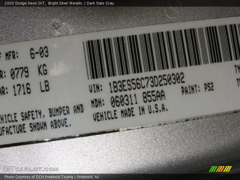 Bright Silver Metallic / Dark Slate Gray 2003 Dodge Neon SXT