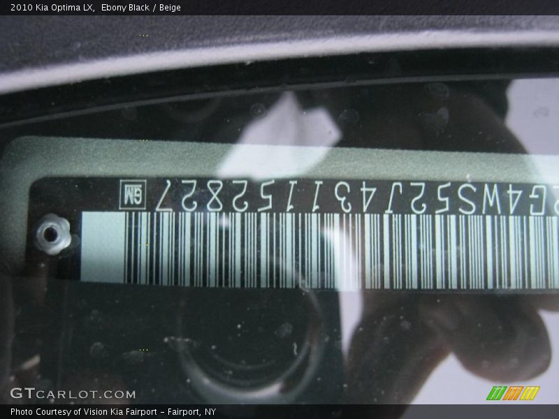 Ebony Black / Beige 2010 Kia Optima LX