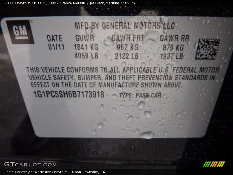 Black Granite Metallic / Jet Black/Medium Titanium 2011 Chevrolet Cruze LS