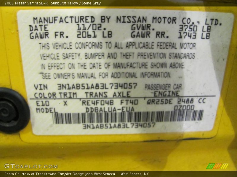 2003 Sentra SE-R Sunburst Yellow Color Code E10