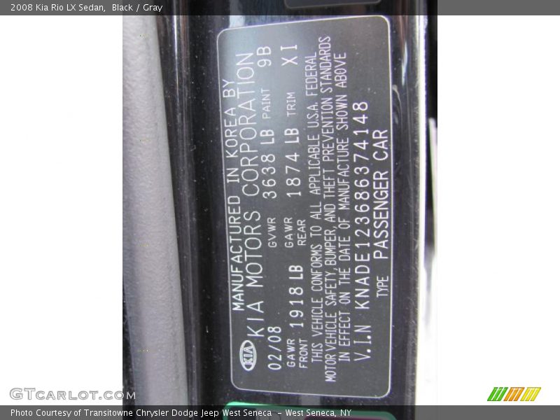 Black / Gray 2008 Kia Rio LX Sedan
