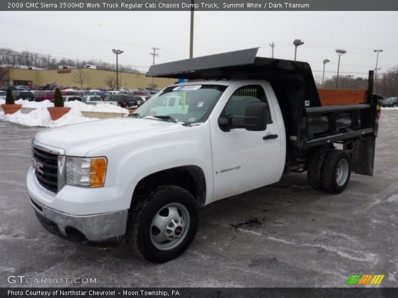 Front 3/4 View of 2009 Sierra 3500HD Work Truck Regular Cab Chassis Dump Truck